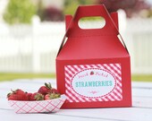 15  Strawberry Red Kraft Gable Boxes 6 x 4 x 4 with labels - medium size box -personalized labels