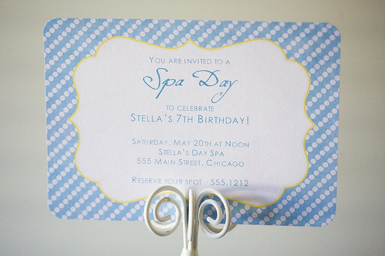 SPA Party Printable Custom invitation in Tranquil Blue and white Il_570xn