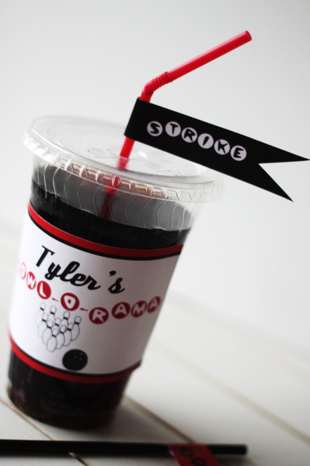 DIY Cup Label & Straw Flags Retro Bowling Party Printable Il_570xn
