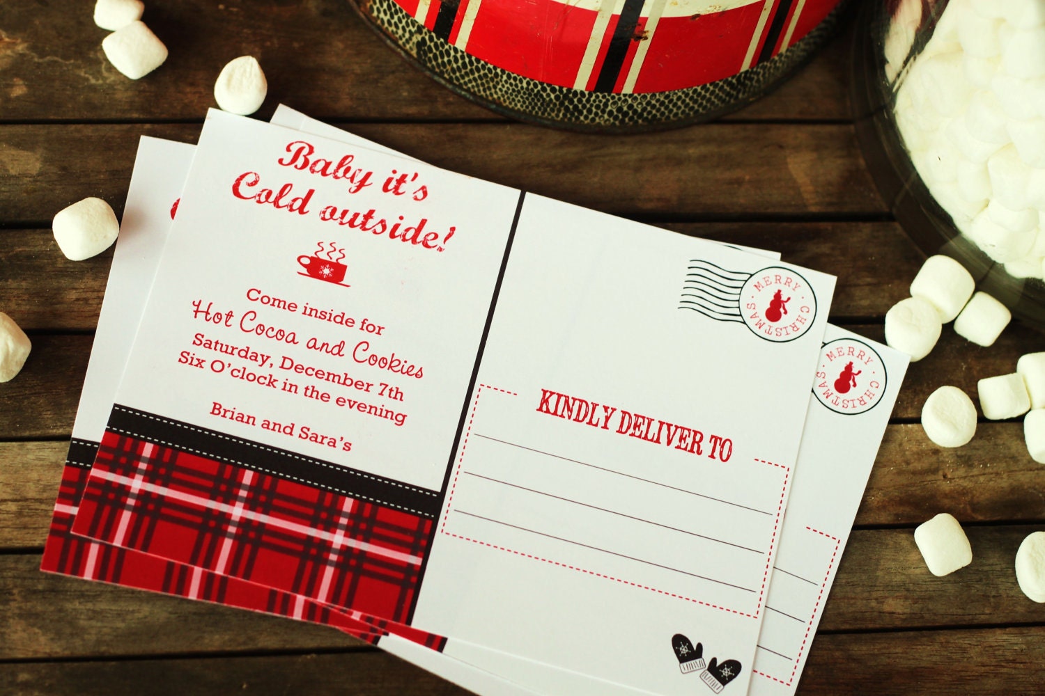 Printable Winter Postcard Invitations Hot Cocoa Flannel Warm and Cozy Il_570xn