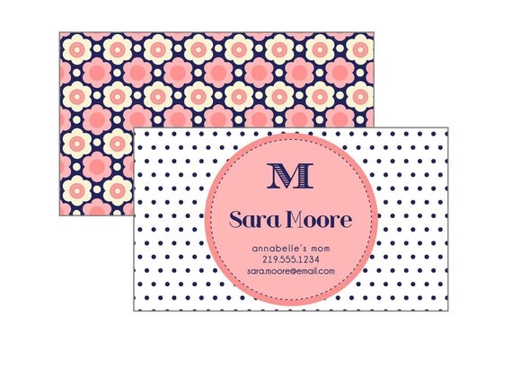 Calling Card Printable - Front and Back Design - Pink and Navy Il_570xn
