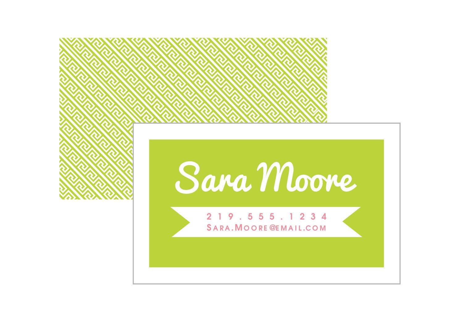 Calling Card Printable - Front and Back Design -Lime Greek Key - Contact Info Cards Il_570xn