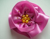Pink Flower Hair clip - Peonie ribbon hair clip / brooch