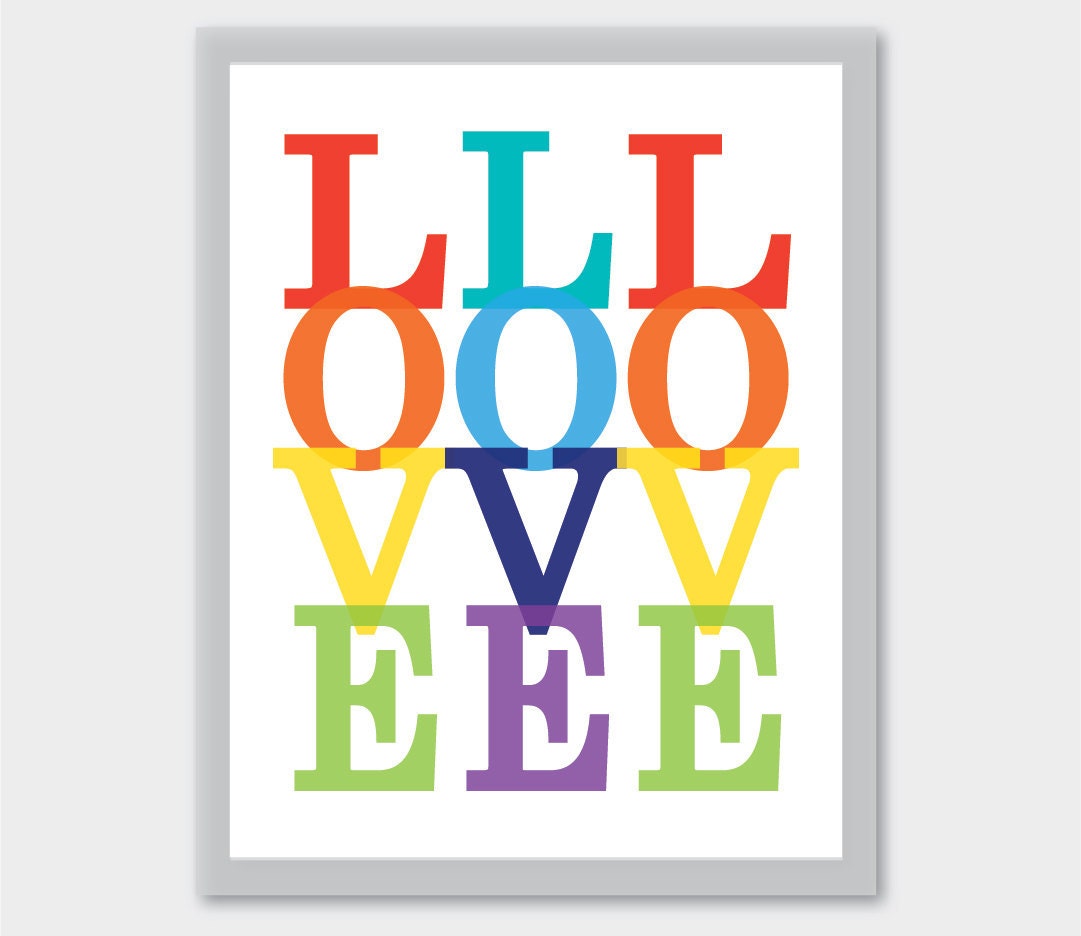 Children Decor Rainbow LOVE Graphic Print 8.5x11 on Art Paper Nursery Art