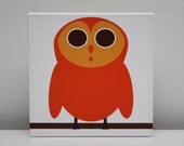 Children Decor Owl Decor Stretched Canvas Print 8x8 "Baby Owl"- Orange