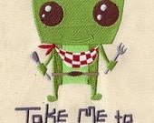 Hungry Alien embroidered baby bib