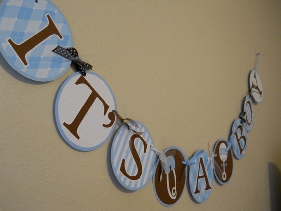 ITS A BOY Baby Shower Banner in Blue Brown White - Customize Your Way