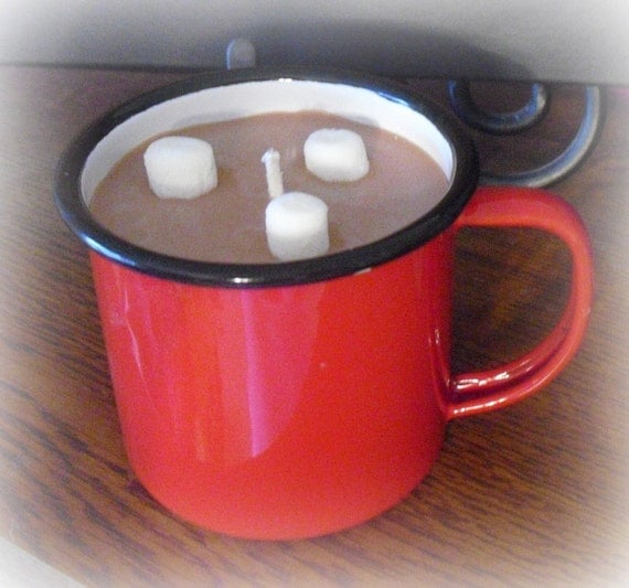 Soy Candle, Hot Chocolate with Marshmallows in Red Metal Mug