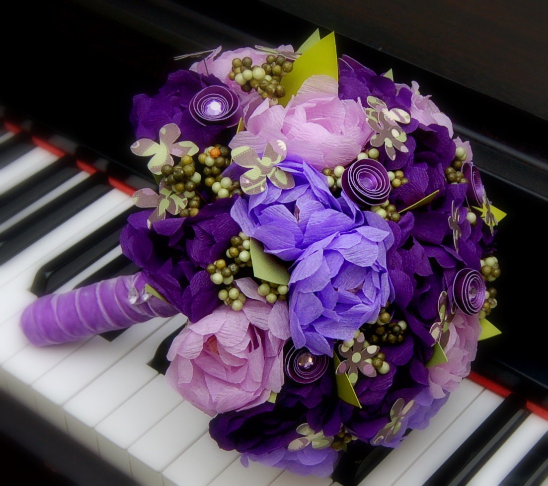 Wedding Bridal Paper Flower Bouquet - Purple Peony Paper Flowers