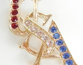 Vintage Patriotic USA Brooch Signed Lind 14 KT GE Red White Blue July 4th