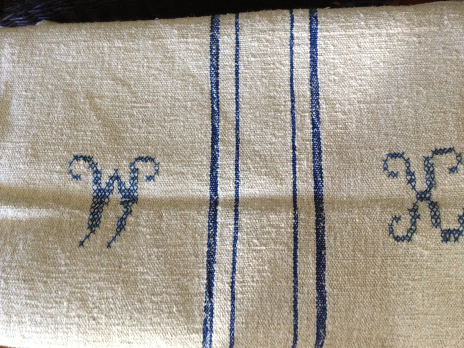 Vintage European Grain Sack - Blue Stripe