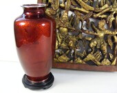 Vintage Japanese Oxblood Cloisonne Vase Mid Century