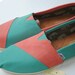 Womens Custom Hand Painted TOMS in Coral and Light Blue