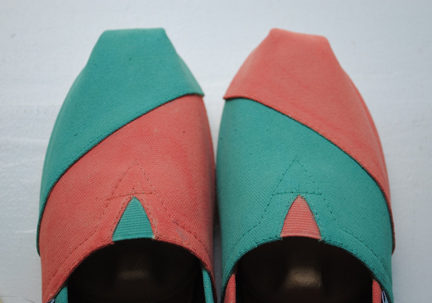 Womens Custom Hand Painted TOMS in Coral and Light Blue