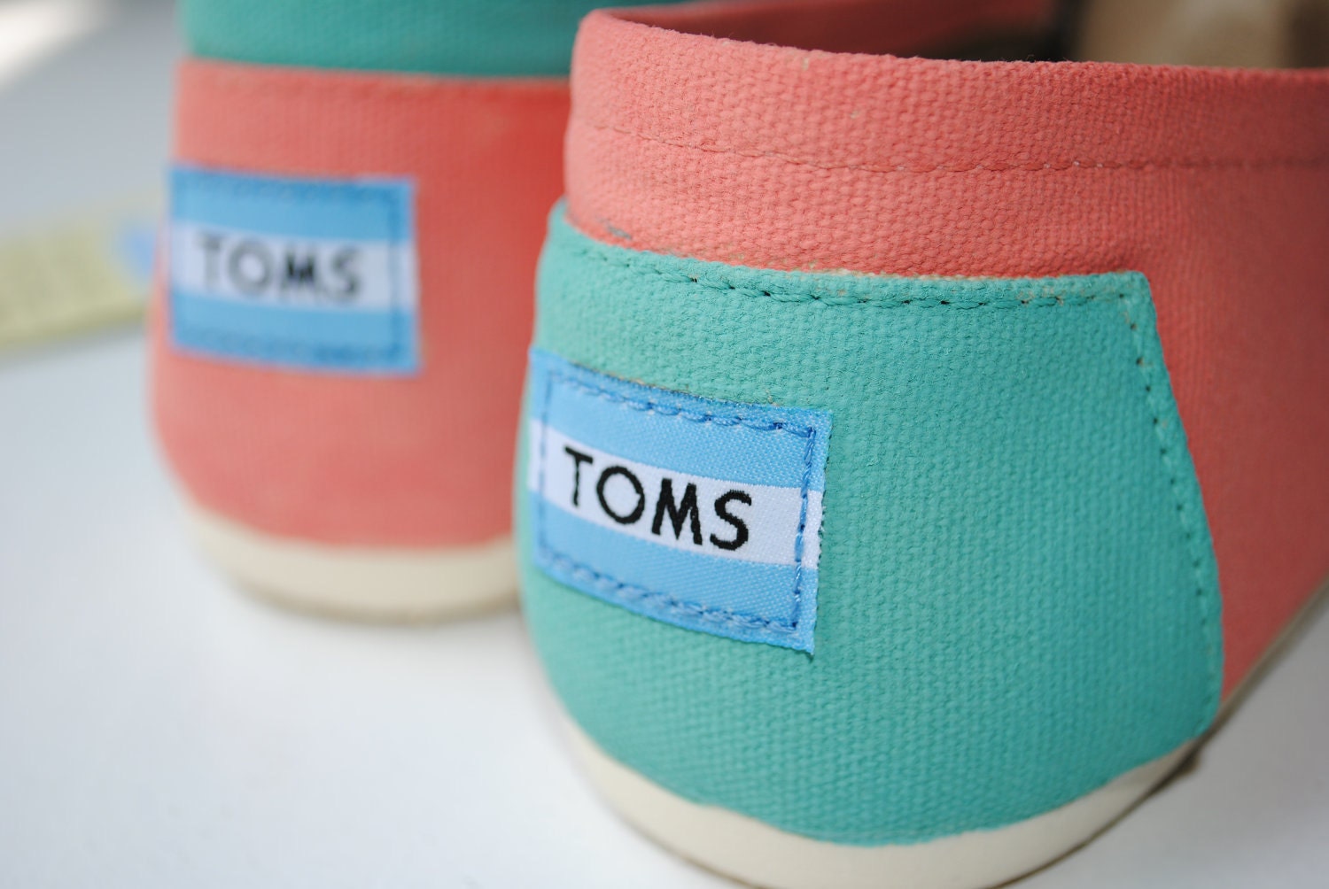 Womens Custom Hand Painted TOMS in Coral and Light Blue