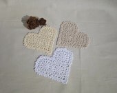 3 natural colored heart doily set
