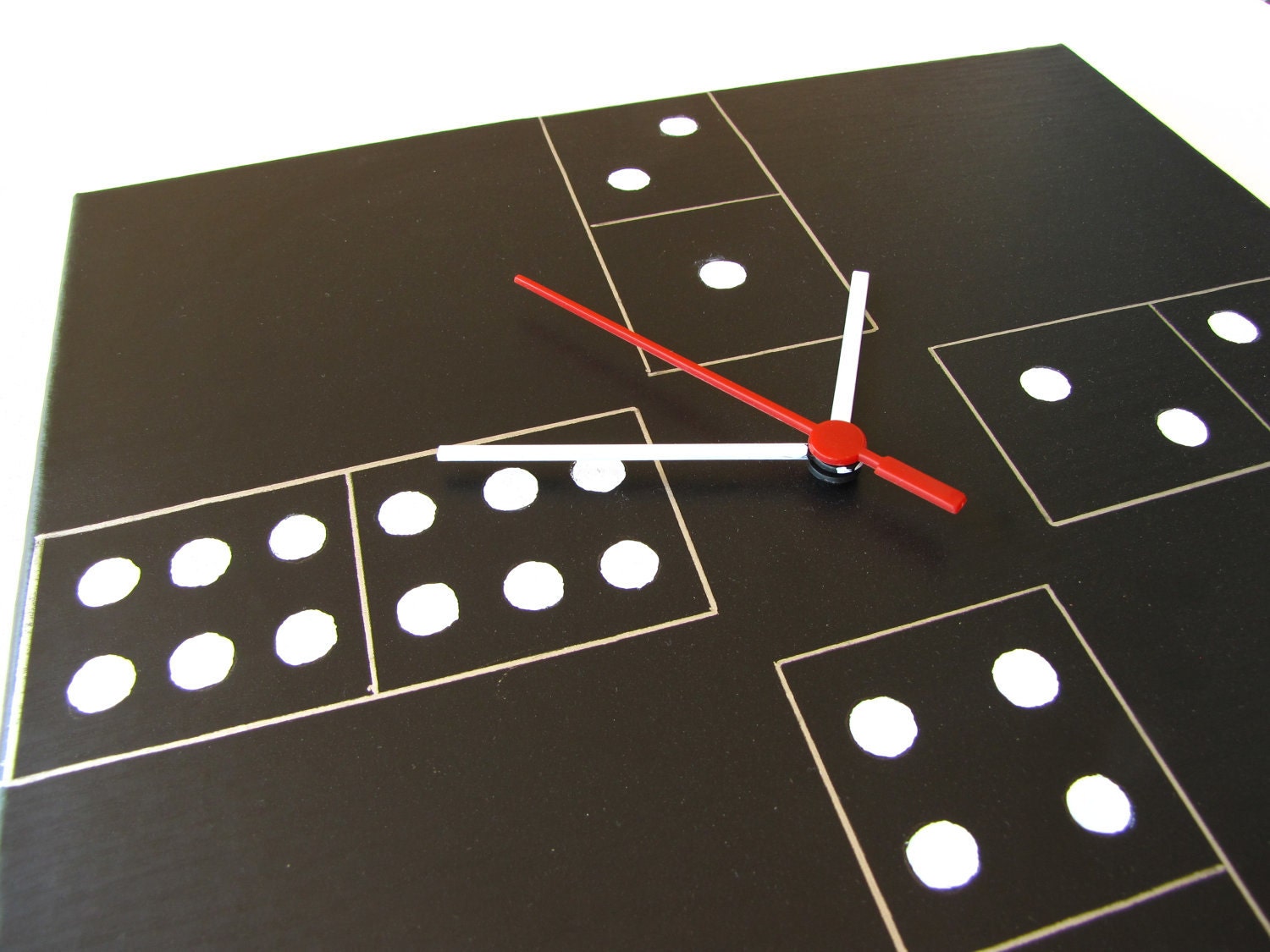 wall clock black and white DOMINO modern original design 12"x12"