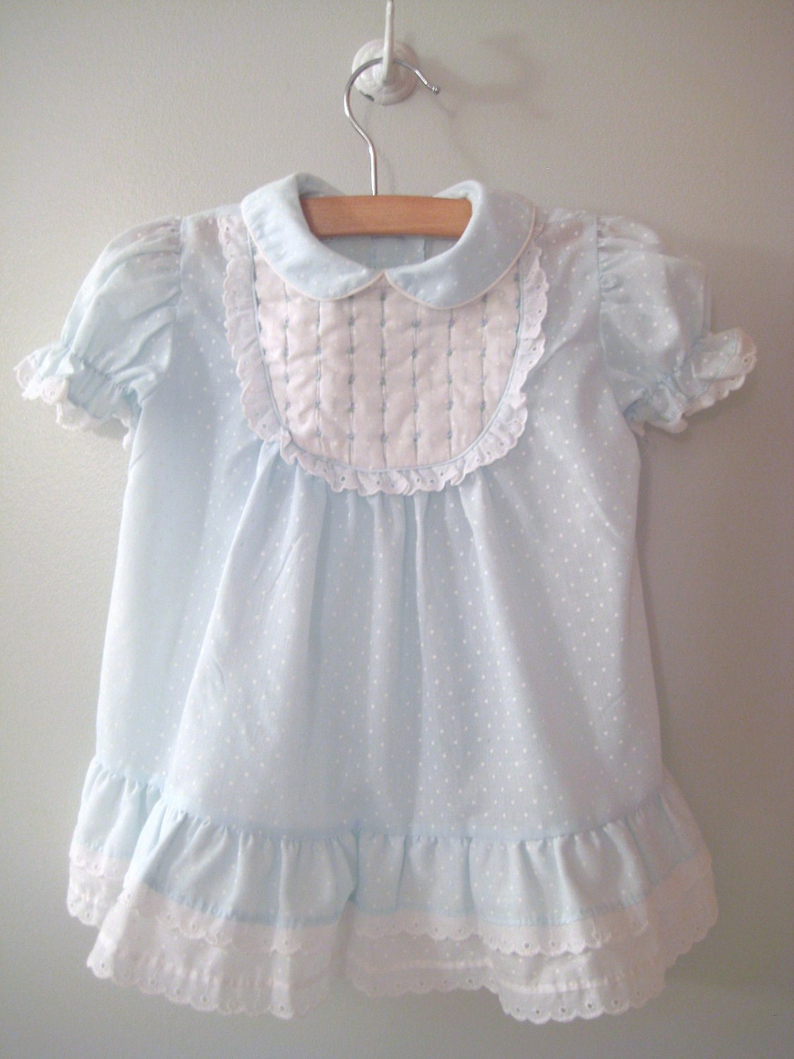 1960's Light Blue and White Polka Dot Lace Dress
