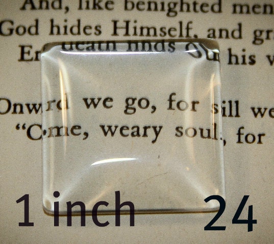24 1 Inch Glass- Square Domed  For Making Photo Jewelry, altered art or magnets 25mm