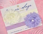 Baby Headbands - 10% OFF ENTIRE STORE - Newborn Headbands - Ivory and Lavender Shabby Chic Rosette Headband - Photography Prop - Christening