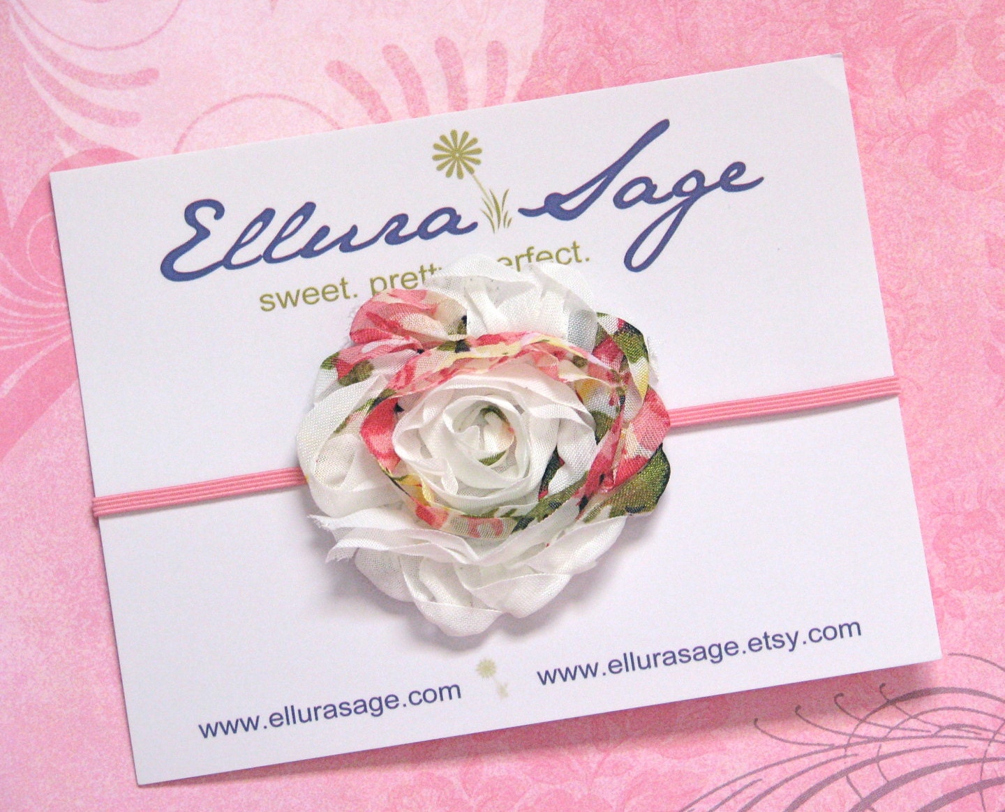 Baby Headbands - Newborn Headband - Vintage Floral Shabby Chic Chiffon Rosette Skinny Headband - Baby Photography Prop Wedding Flower Girl