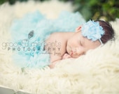 Baby Headbands - Newborn Headband - Baby Blue Shabby Chic Chiffon Rosette Skinny Headband - Baby Photography Prop Wedding Flower Girl