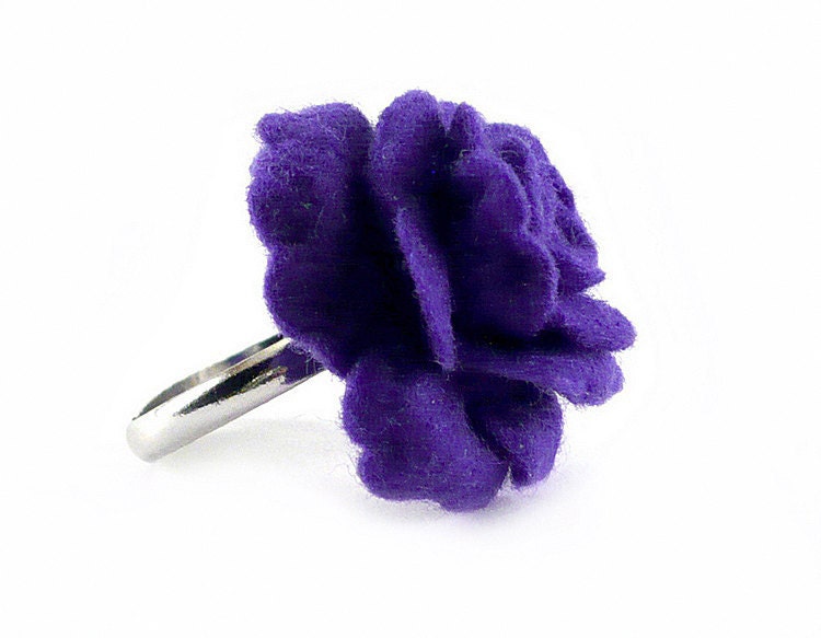 Felt Ring - Dark Blue Rose