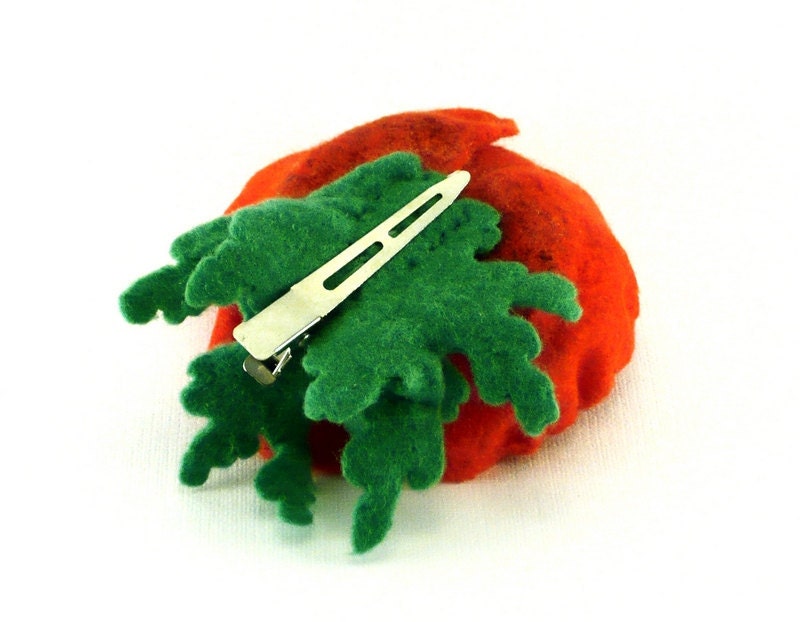 Felted flower hair clip red poppy eco friendly OOAK ready to ship gift under 35