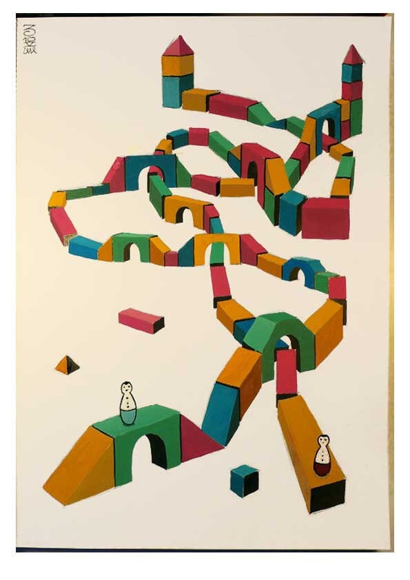 The boy would spend entire days playing with wooden pieces, where he would build paths for his little toys to cross