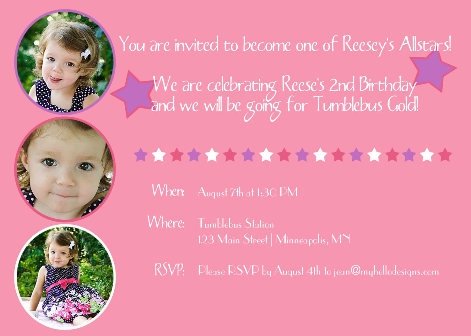 Birthday Invitation:  Circles & Stars (Girl)