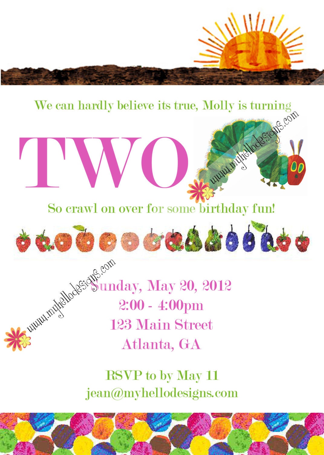 Birthday Invitation: Very Hungry Caterpillar