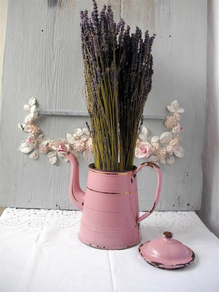 Fabulous Vintage French Antique Enamel Pink Coffeepot
