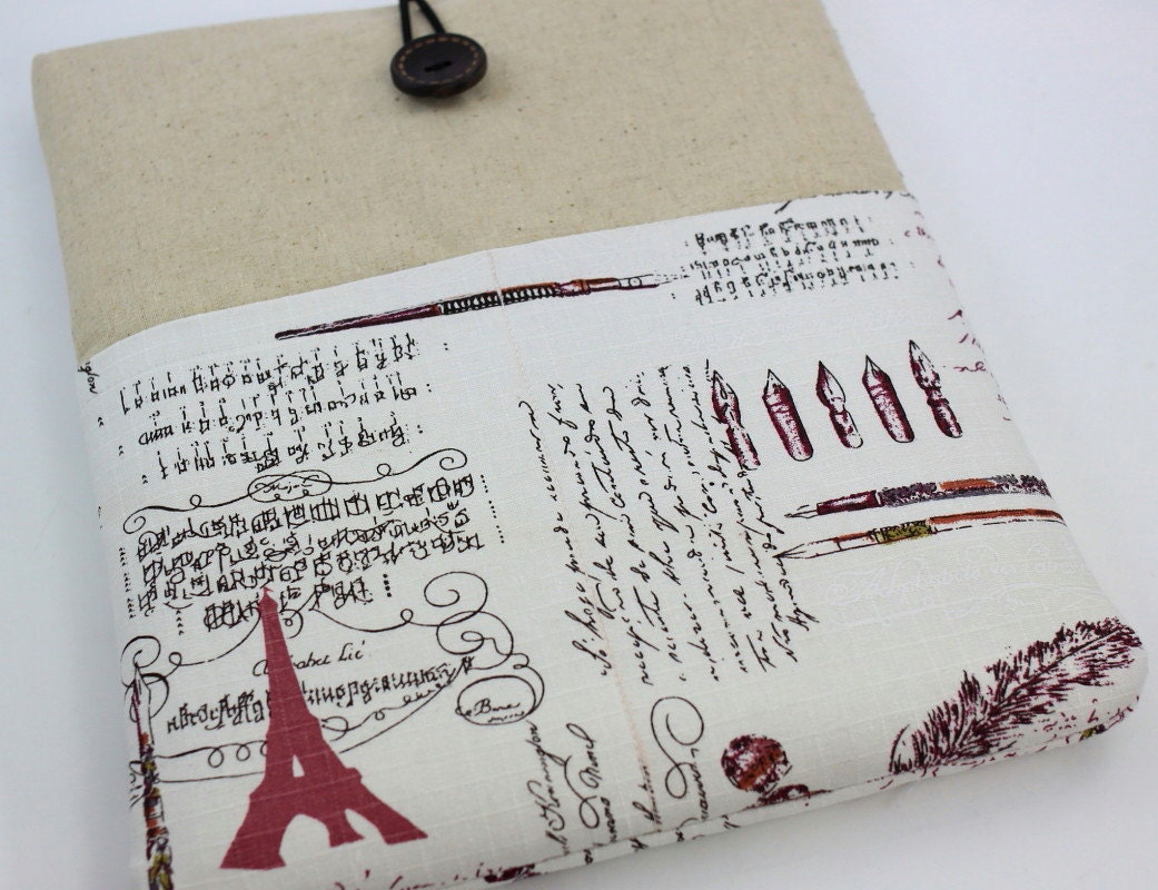 iPad Case, iPad Sleeve, iPad Cover, PADDED, with pockets for iPhone - Paris Script (Red)