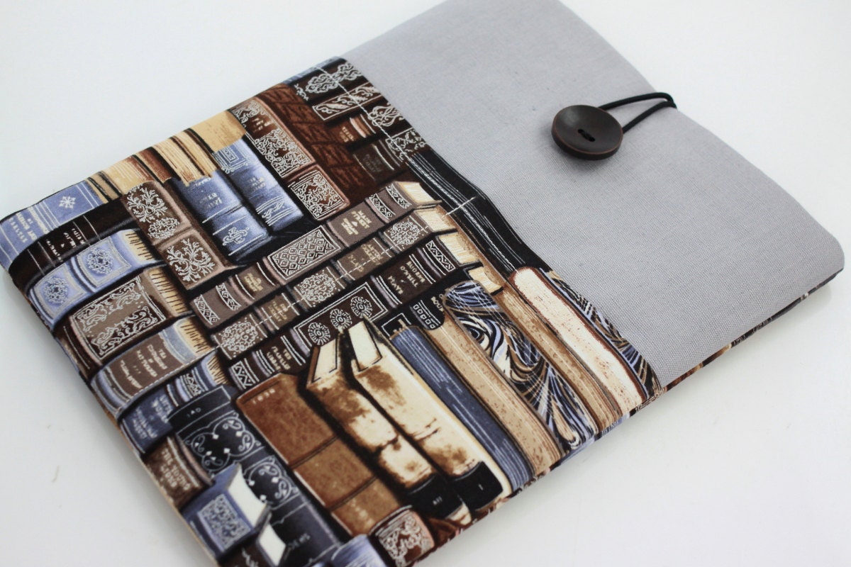 iPad Case, iPad Sleeve, iPad Cover, PADDED, with pockets for iPhone - Library Books Neutral