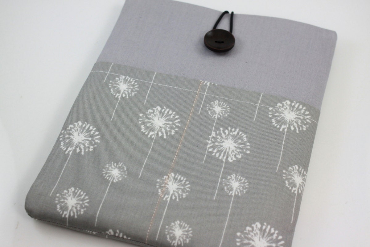 iPad Case, iPad Sleeve, iPad Cover, PADDED, with pockets for iPhone - Grey and White Dandelion