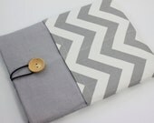 iPad Case, iPad Sleeve, iPad Cover, PADDED, with pockets for iPhone - Grey & White Chevron Zig Zag Stripes
