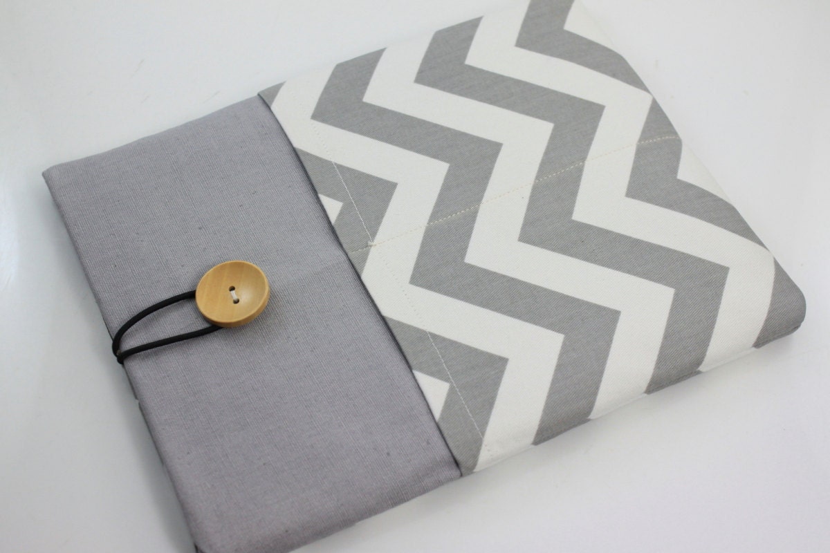 iPad Case, iPad Sleeve, iPad Cover, PADDED, with pockets for iPhone - Grey & White Chevron Zig Zag Stripes