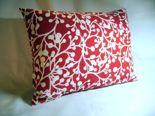 Pillow Cover 12 x 16 Buds on the Stem in Red and White by Lilikins Home