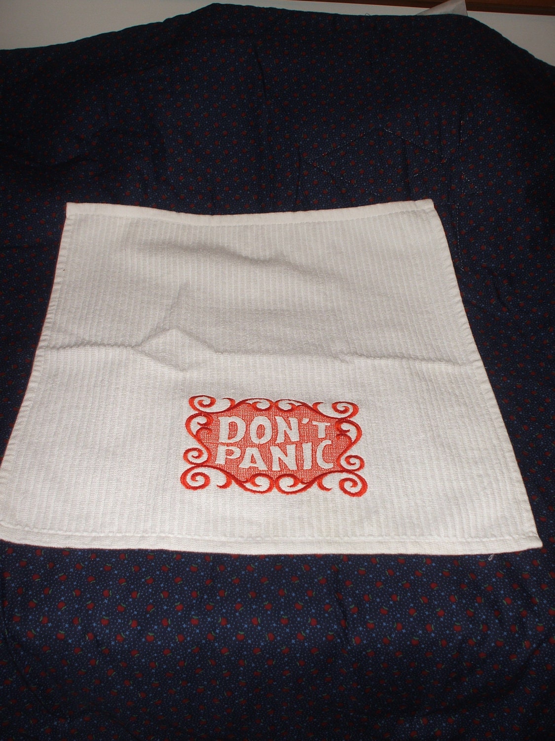 Embroidered Towel: Don't Panic