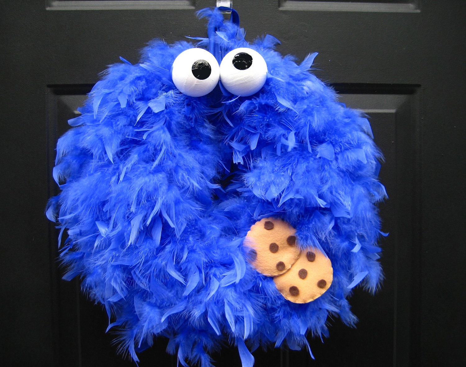 Blue Cookie Monster Feather Wreath