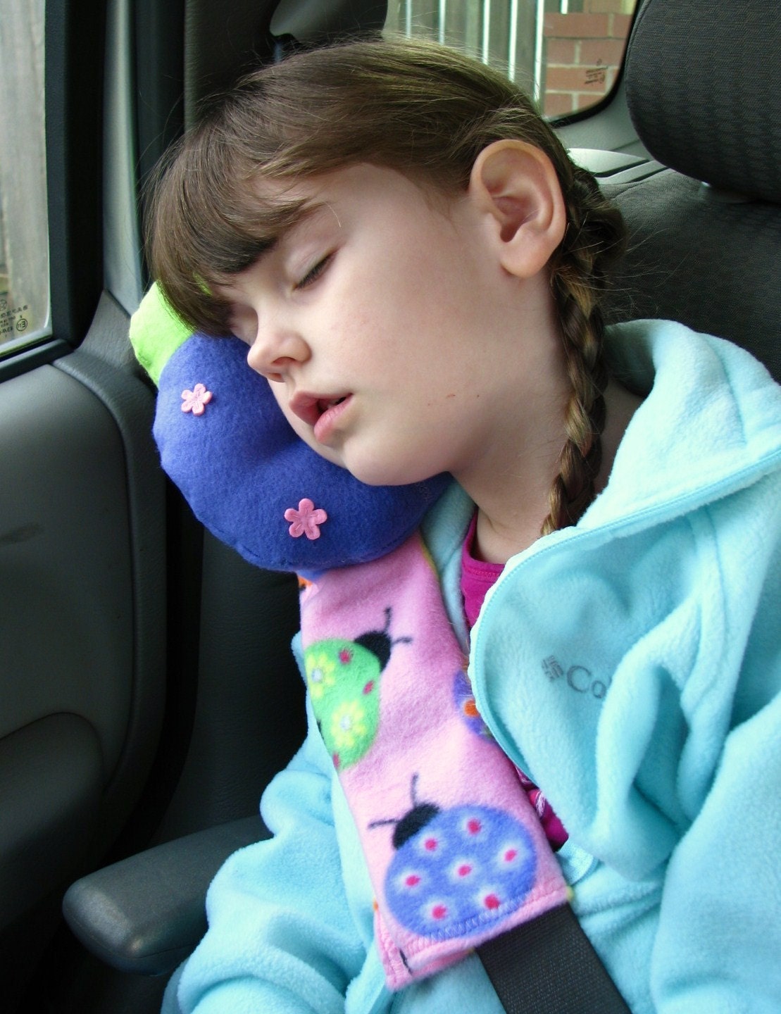 Seatbelt Cover Car Comfort Toddler Child Travel Pillow by SleepyTimez - Yellow and Primary Circles
