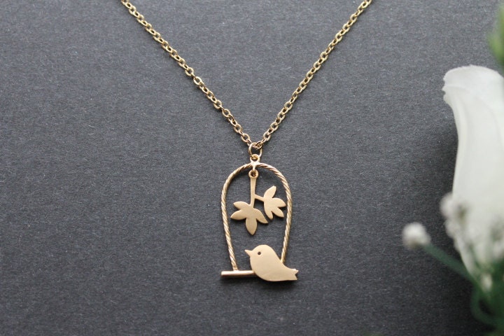 Bird on Swing Necklace, 14K Gold Filled Chain, Daily Jewelry Gift for Girls