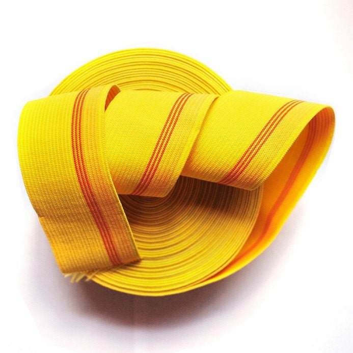 1 1/2" Lemon Yellow and Red Stripes Stretch Elastic Band (1 Yard)