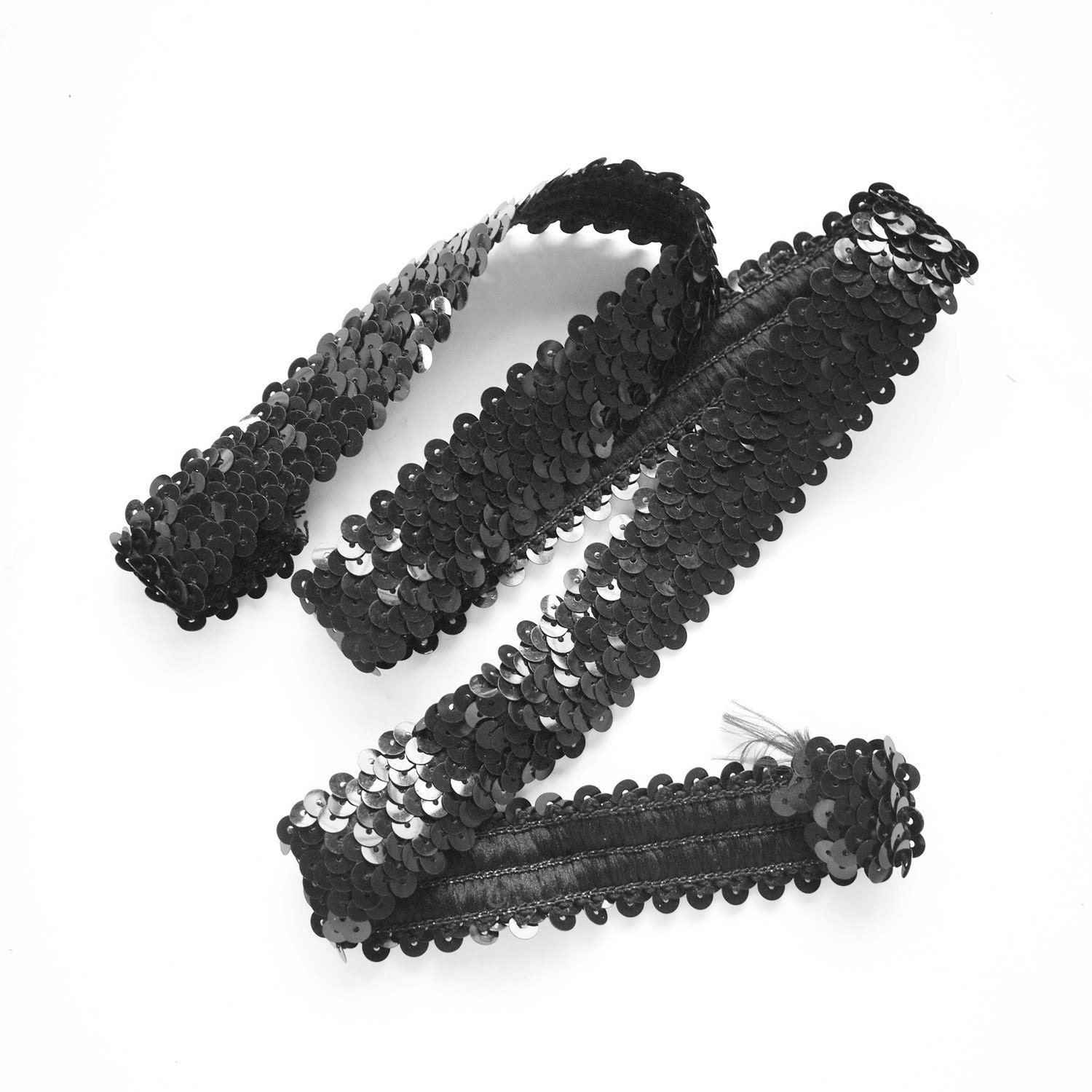 1" Shiny Black Sequin Stretch Elastic Band (1 Yard)
