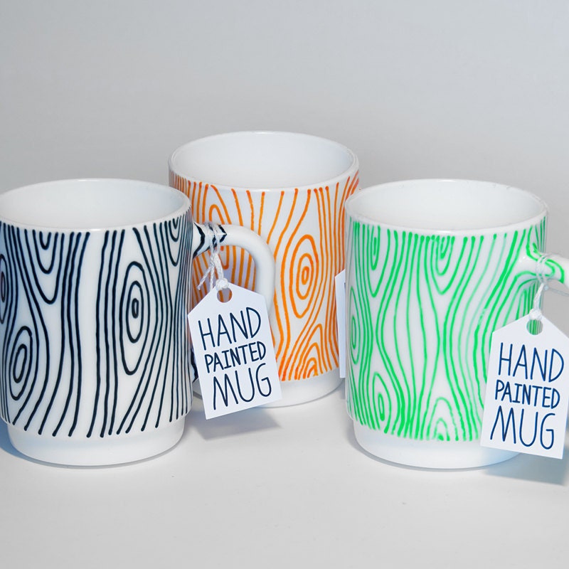 Wood Mug - Hand Painted Mug - hand drawn, hand painted, kitchen accessory, coffee mug, tea mug