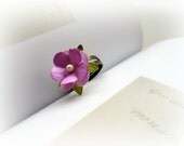 Paper Rose - Romantic Adjustable Ring purple pink yellow stamen soft pink petals moss green leaves floral spring jewelry Gift for her