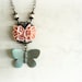 Butterfly and roses - Romantic Necklace blue turquoise Pink resin flower cameo verdigris patina ivory filigree gift for her Woodland jewelry