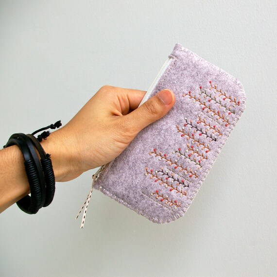 Felt Coin Purse // Hand Embroidered // Spring Garden // LoftFullOfGoodies