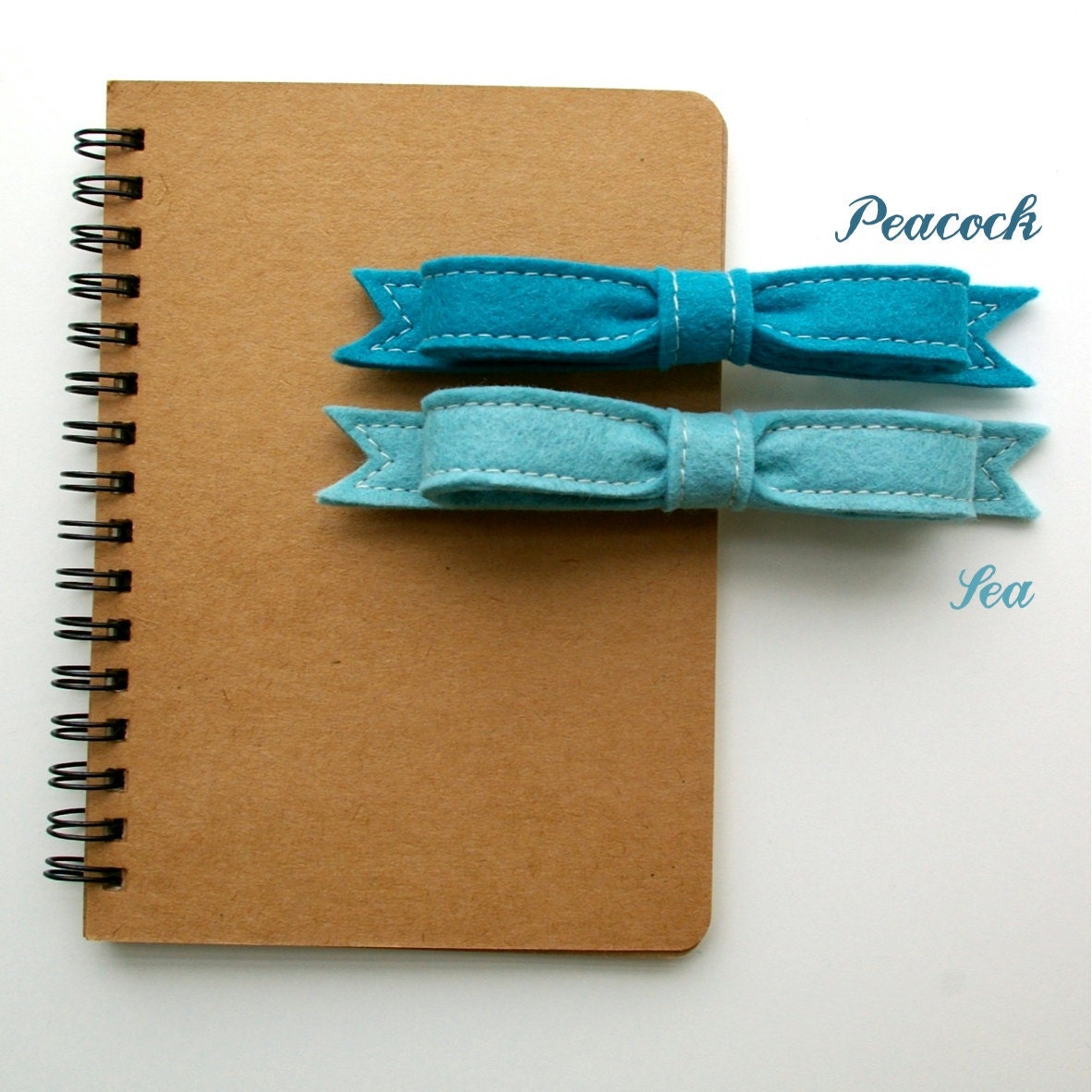Wool Felt Bow French Barrette // Turquoise // LoftFullofGoodies