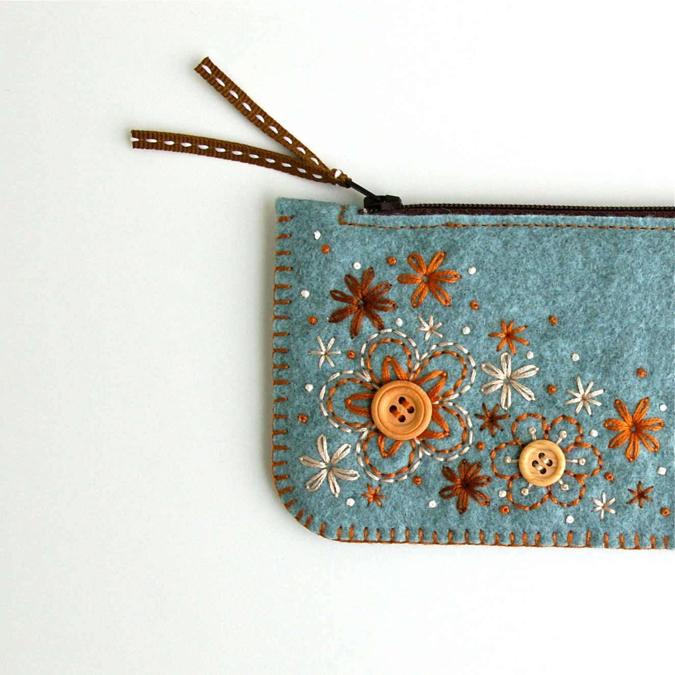 Felt Coin Purse // Hand Embroidered // Sweet Blossoms // LoftFullOfGoodies